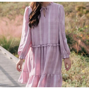 Gal Meets Glam Emmaline Ruffle Shift‎ Dress In Purple Mauve Size 4